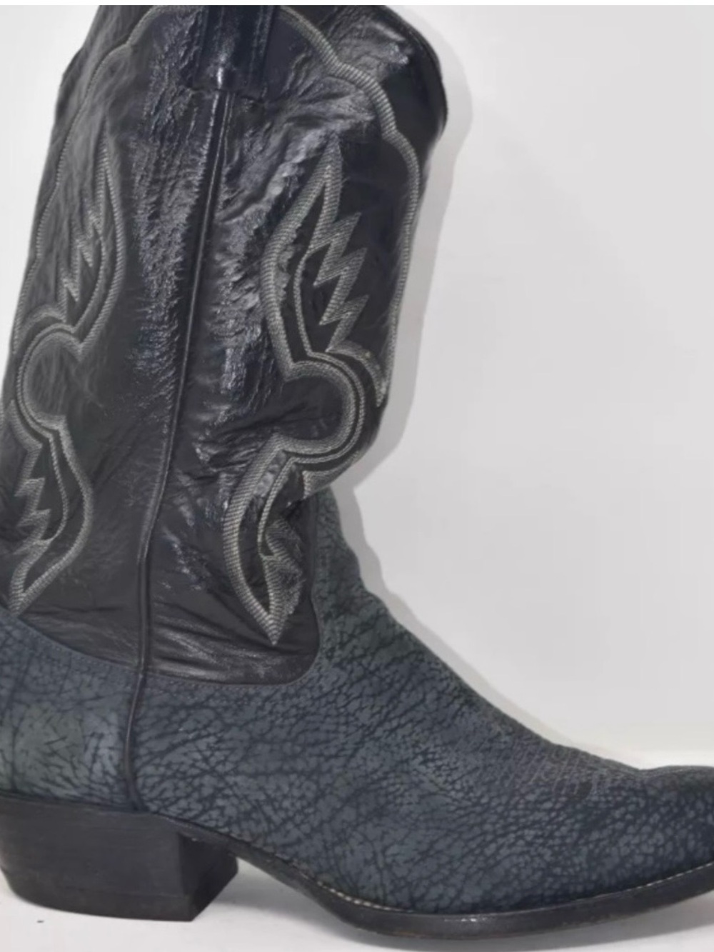 Tony Lama Black Cowboy Boots with Textured Gray Foot